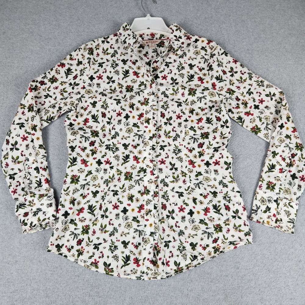 Brooks Brothers Red Fleece Shirt Womens 8 White Floral Classic Office Button Up